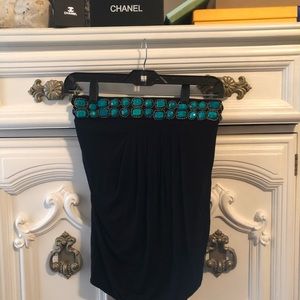 Cache black XS turquoise jeweled strapless top